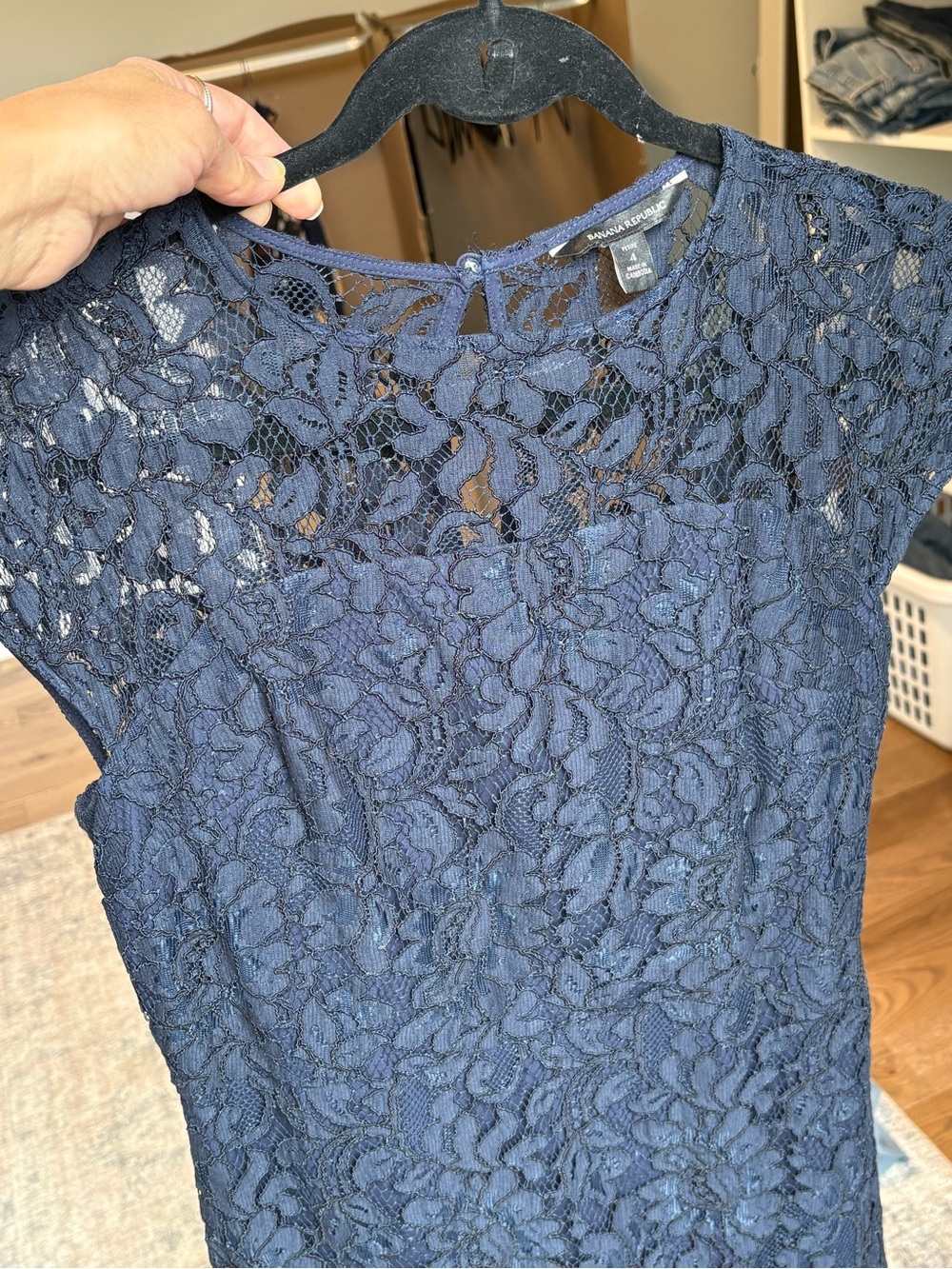 Banana Republic Navy Lace Asymmetrical Hem Dress